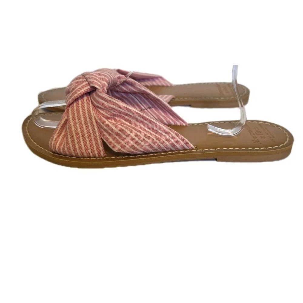 Abercrombie & Fitch Pink & White Striped‎ Knot Slide Sandals size 7